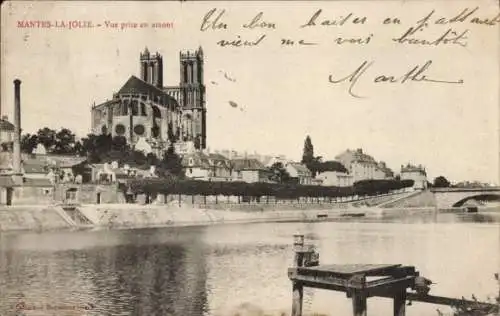 Ak Mantes la Jolie Yvelines, Blick flussaufwärts