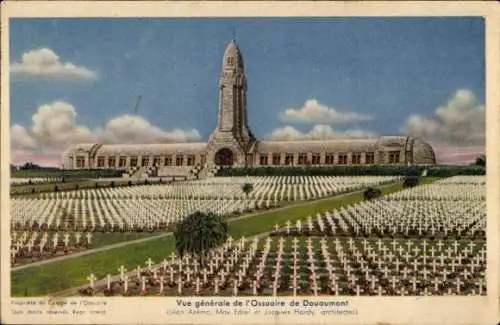 Ak Douaumont Meuse, vue générale de l'Ossuaire, Friedhof