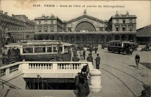 Ak Paris X., Gare de l&#39;Est und Eingang zum Métropolitain