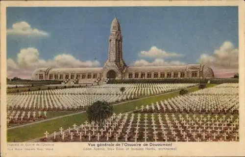 Ak Douaumont Meuse, vue générale de l'Ossuaire, Friedhof