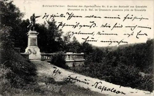 Ak Gravelotte Lothringen Moselle, Denkmal des Jägerbataillons Nr. 8