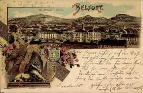 Litho Belfort Territorium Belfort, Gesamtansicht, Löwendenkmal