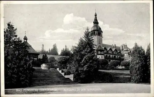 Ak Świeradów Zdrój Bad Flinsberg Schlesien, Aufgang zu den Terrassen, Isergebirge