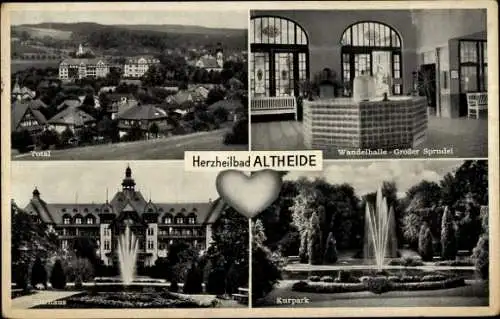 Ak Polanica Zdrój Bad Altheide Schlesien, Wandelhalle, Großer Sprudel, Kurpark, Kurhaus, Totale