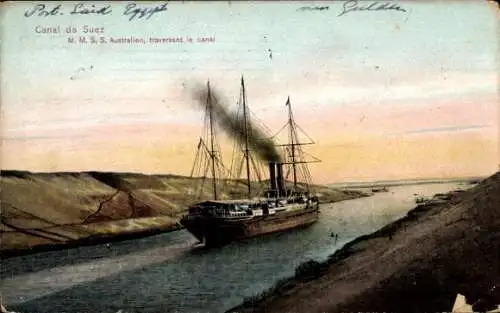 Ak Port Said Ägypten, Suezkanal, australisches MMSS