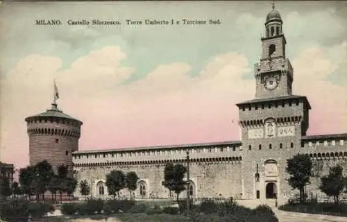 Ak Milano Lombardia, Castello Sforzesco, Torre Umberto I, Südturm