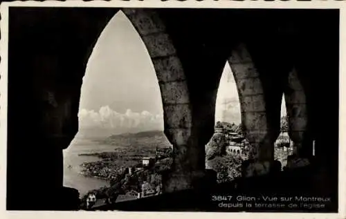 Ak Glion Montreux Kanton Waadt, Panorama von der Kirchenterrasse