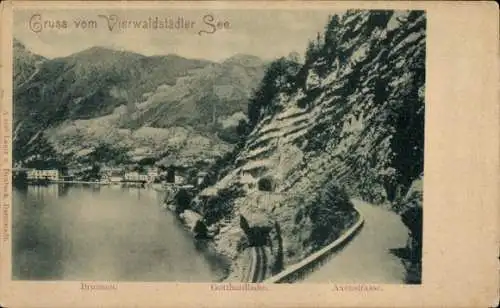 Ak Brunnen Kt Schwyz, Axenstrasse, Vierwaldstättersee, Gotthardbahn