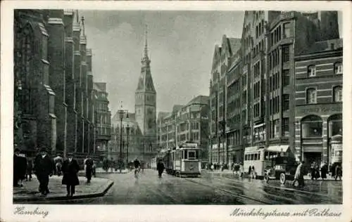 Ak Hamburg, Mönckebergstraße, Rathaus, Straßenbahn