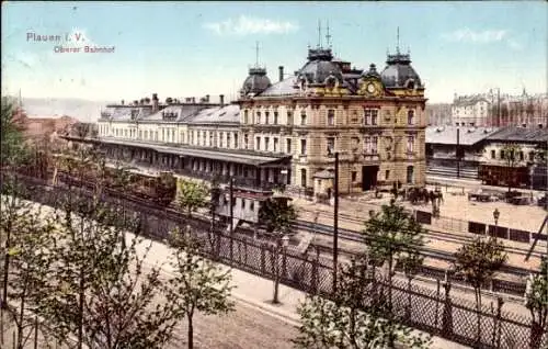 Ak Plauen im Vogtland, Blick auf den Oberen Bahnhof, Gleisseite