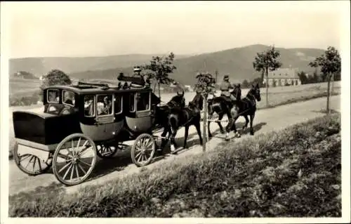 Ak Oberschlema Bad Schlema im Erzgebirge Sachsen, Erste Pferdepost Deutschlands, Postkutsche