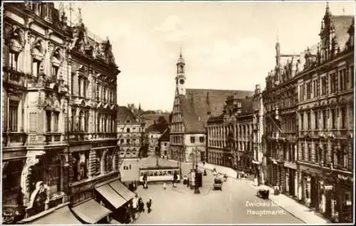 Ak Zwickau in Sachsen, Hauptmarkt, Rathaus, Straßenbahn