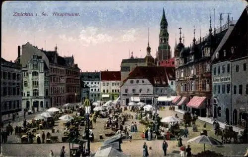 Ak Zwickau in Sachsen, Partie am Hauptmarkt, Löwen Apotheke