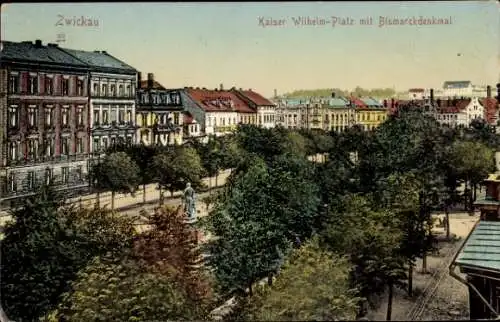 Ak Zwickau in Sachsen, Kaiser Wilhelm Platz, Bismarckdenkmal