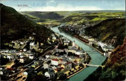 Ak Bad Ems an der Lahn, Panorama vom Ort