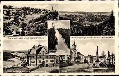 Ak Johanngeorgenstadt Erzgebirge, Hans Heinz Schanze, Markt, Jugendherberge