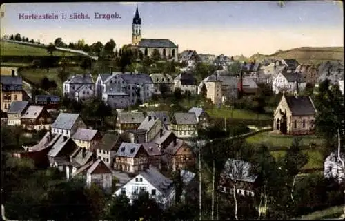 Ak Hartenstein im Erzgebirge Sachsen, Teilansicht, Kirche