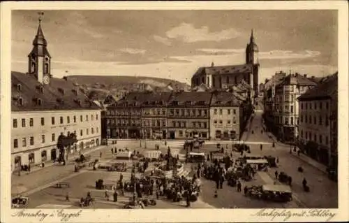 Ak Annaberg Buchholz Erzgebirge, Marktplatz, Pöhlberg