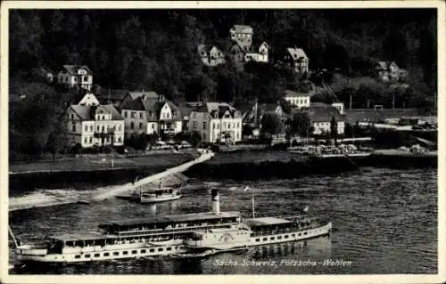 Ak Wehlen Pötzsche an der Elbe Sachsen, Blick auf Ortschaft und Elbdampfer Leipzig