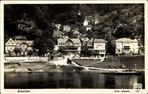 Ak Schmilka Bad Schandau Sächsische Schweiz, Strandpartie, Restaurant Prüfer