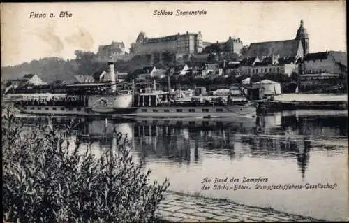 Ak Pirna in Sachsen, Dampfer Auguste Victoria, Schloss Sonnenstein