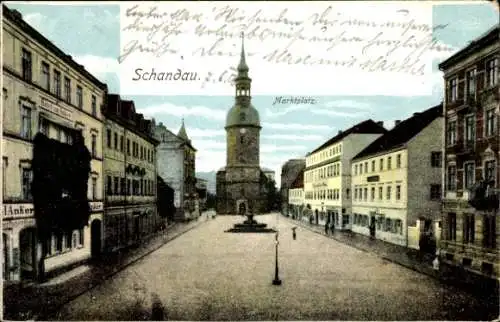 Ak Bad Schandau Sächs. Schweiz, Marktplatz im Ort, Glockenturm