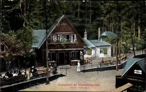 Ak Uttewalde Lohmen im Elbsandsteingebirge, Blick auf das Restaurant im Utterwalder Grund