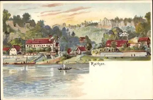 Litho Rathen an der Elbe Sächsische Schweiz, Ortsansicht