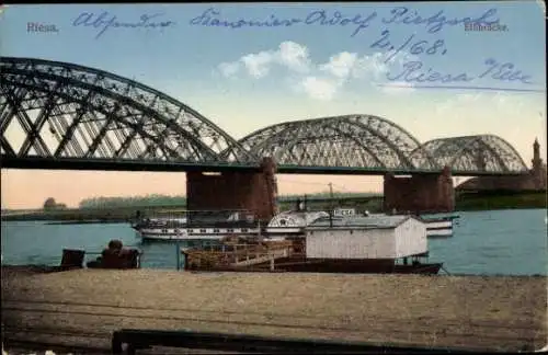 Ak Riesa an der Elbe Sachsen, Elbbrücke, Dampfer