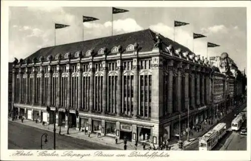 Ak Berlin Mitte, Hertie Kaufhaus, Leipziger Straße am Dönhoffplatz, Straßenbahn Linie 71