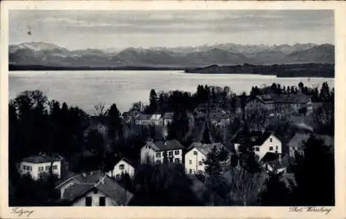 Ak Tutzing im Kreis Starnberg Oberbayern, Blick auf den Ort, Starnberger See, Gebirge