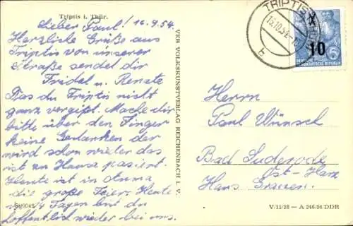 Ak Triptis in Thüringen, Straßenpartie, Autos, Passanten