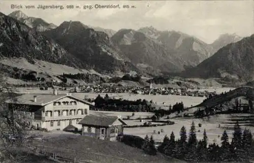 Ak Oberstdorf Oberallgäu, Blick vom Jägersberg gegen die Ortschaft