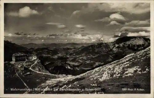 Ak Berchtesgaden in Oberbayern, Watzmannhaus, Blick nach Ort u. Hohen Göll