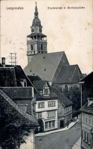 Ak Bad Langensalza in Thüringen, Erfurter Straße, Bonifaciuskirche