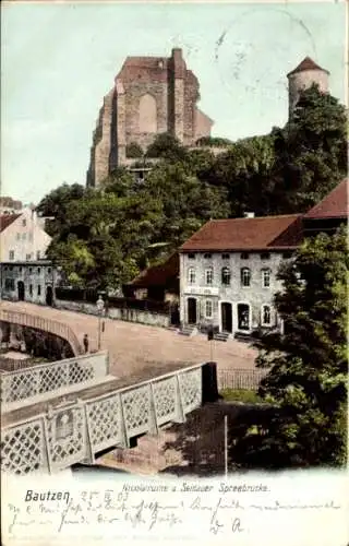 Ak Bautzen in der Oberlausitz, Nikolaiturm, Seidauer Spreebrücke