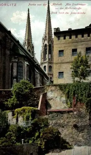 Ak Görlitz Sachsen, alte Stadtmauer an der Kotherstraße, Peterskirche