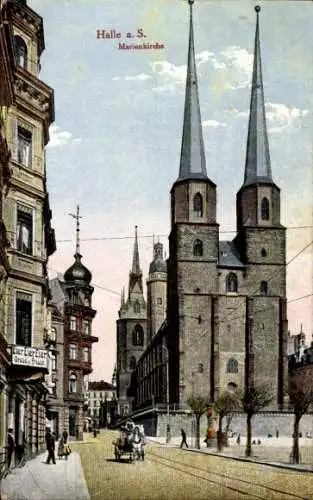 Ak Halle an der Saale, Kutsche an der Marienkirche, Eierhandlung