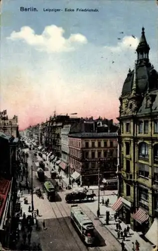 Ak Berlin, Leipziger Straße Ecke Friedrichstraße, Tram