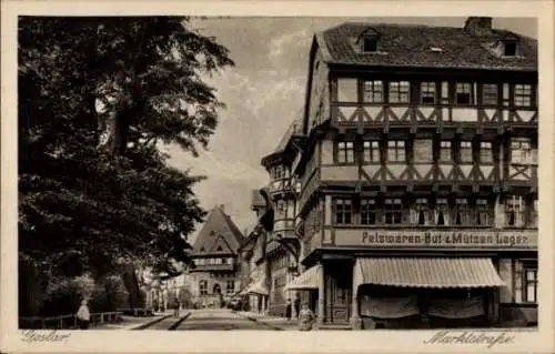 Ak Goslar in Niedersachsen, Blick in die Marktstraße, Geschäfte, Pelzwaren