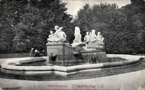 Ak Crimmitschau in Sachsen, Wettinbrunnen, Bismarckhain, Figuren