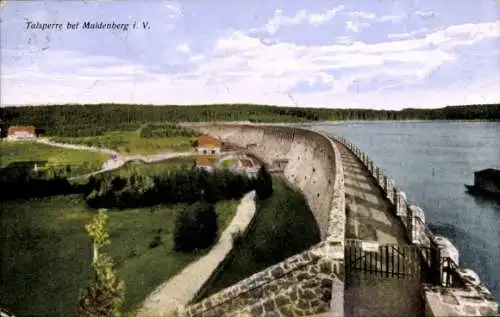 Ak Muldenberg Grünbach im Vogtland Sachsen, Blick auf die Sperrmauer