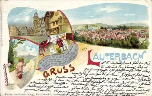 Litho Lauterbach an der Lauter Vogelsbergkreis, Strumpf verloren, weinendes Kind, Panorama