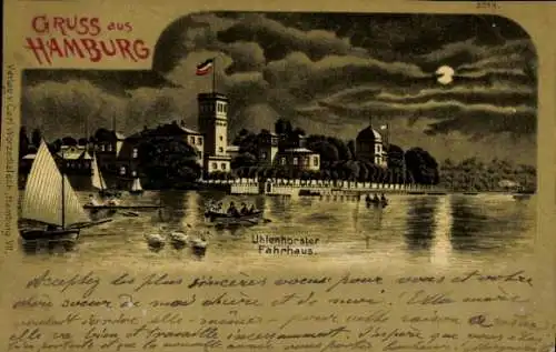 Mondschein Litho Hamburg Nord Uhlenhorst, Uhlenhorster Fährhaus