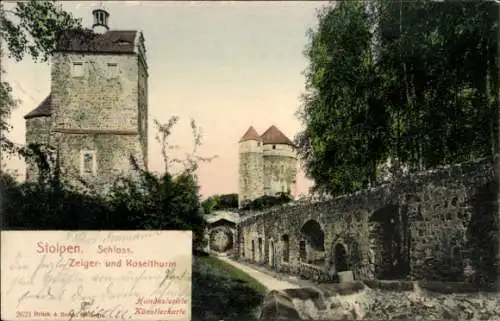 Ak Stolpen in Sachsen, Seiger und Koselturm, Schloss