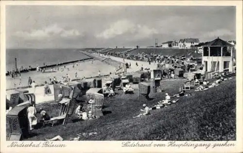 Ak Büsum, Südstrand vom Haupteingang gesehen, Nordsee