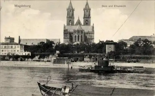 Ak Magdeburg an der Elbe, Elbansicht, Dom, Schiffe