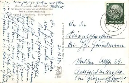 Ak Zitzschweig Radebeul Sachsen, Genesungsheim Wettinshöhe, Barkengasse 8