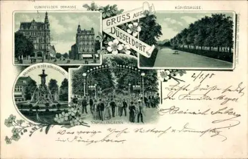 Litho Düsseldorf am Rhein, Königsalllee, Elberfelder Straße, Brunnen, Tonhalleneingang