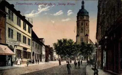 Ak Sangerhausen am Südharz, Kylische Straße mit Jakobikirche